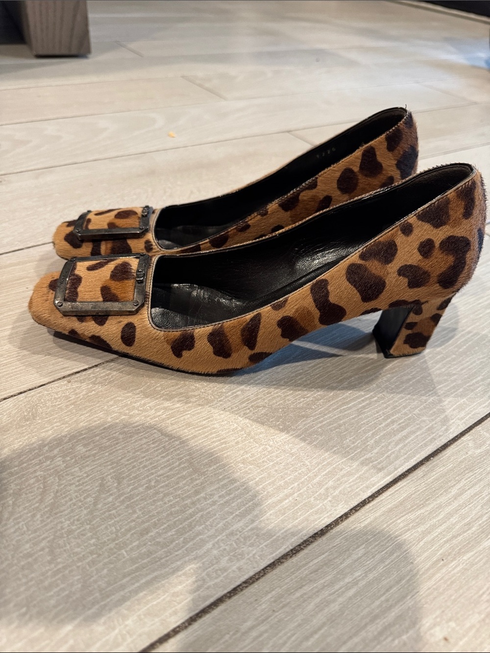 Prada Leopard-Print Pony Hair Pumps with Buckle - Picture 2 of 5